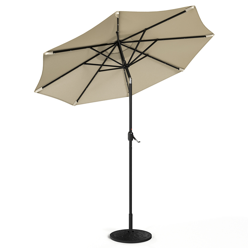 Beige 3M Lighted Market Sunbrella Umbrella With Rattan Base - Daily Deals