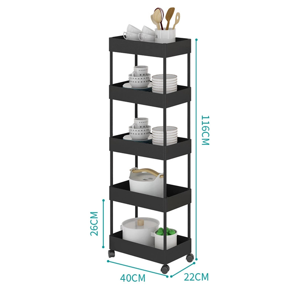 Black 5-Tier Shelf Trolley Cart Storage Rack - Daily Deals