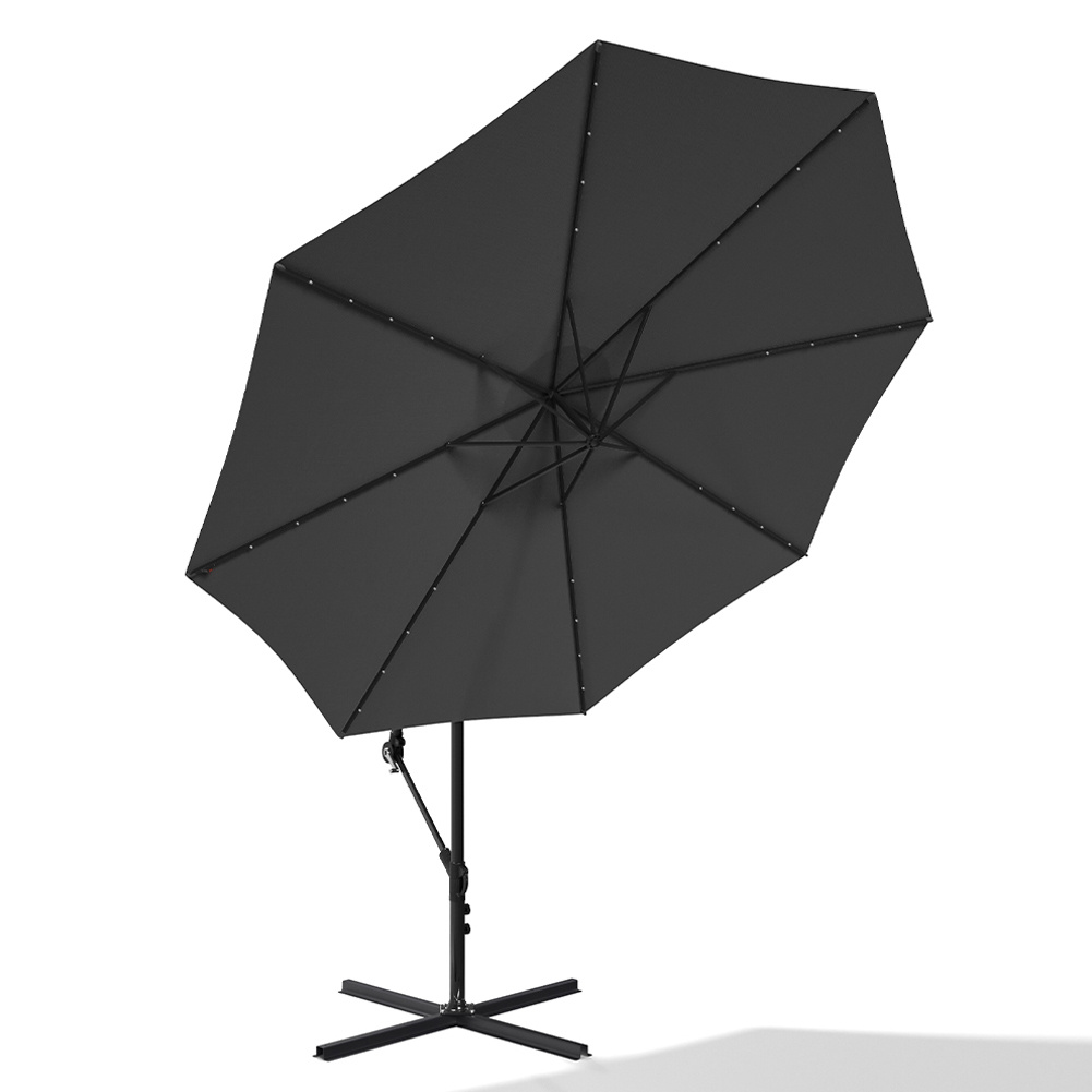 Black 32 LED Lighted Patio Umbrella With Cross Base - Daily Deals