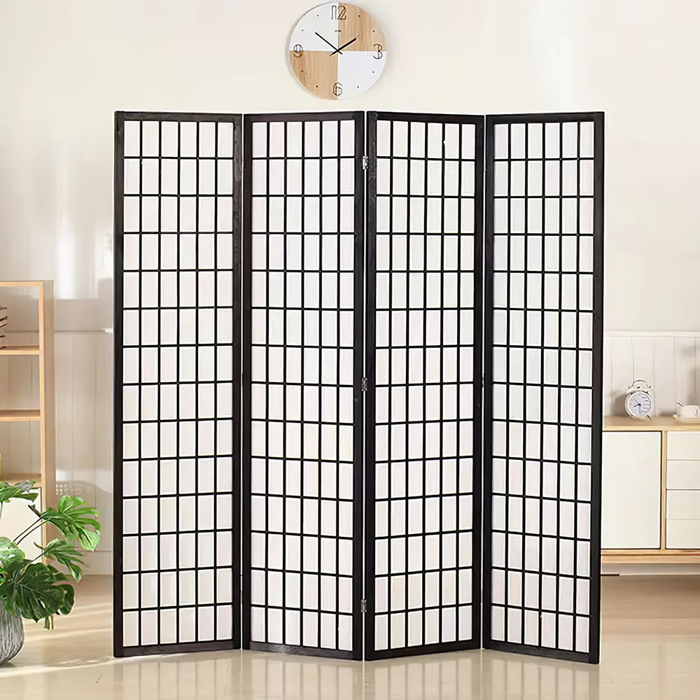 Black 4-Panel Solid Wood Divider Screen - Daily Deals