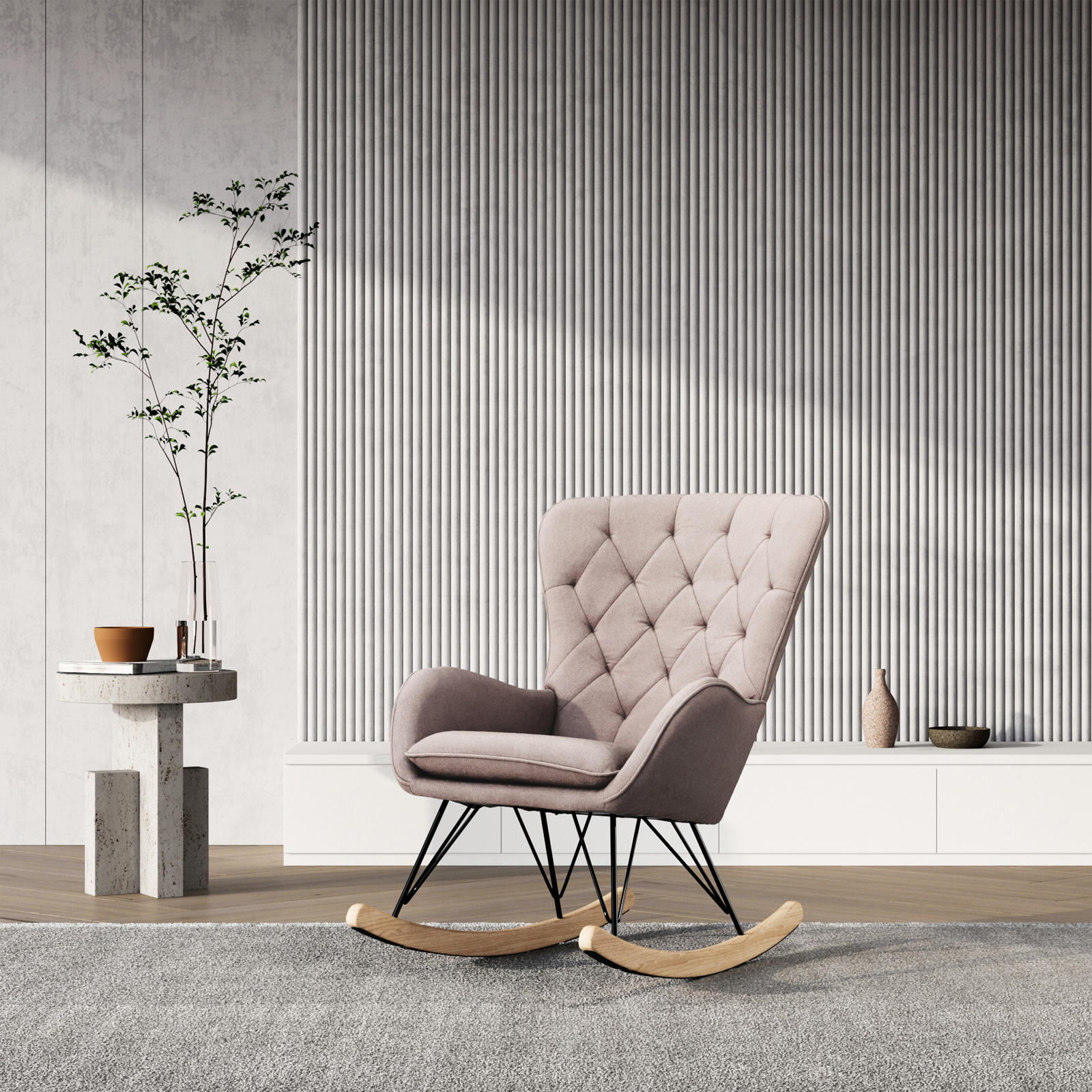Light Grey Modern Upholstered Rocking Chair - Daily Deals