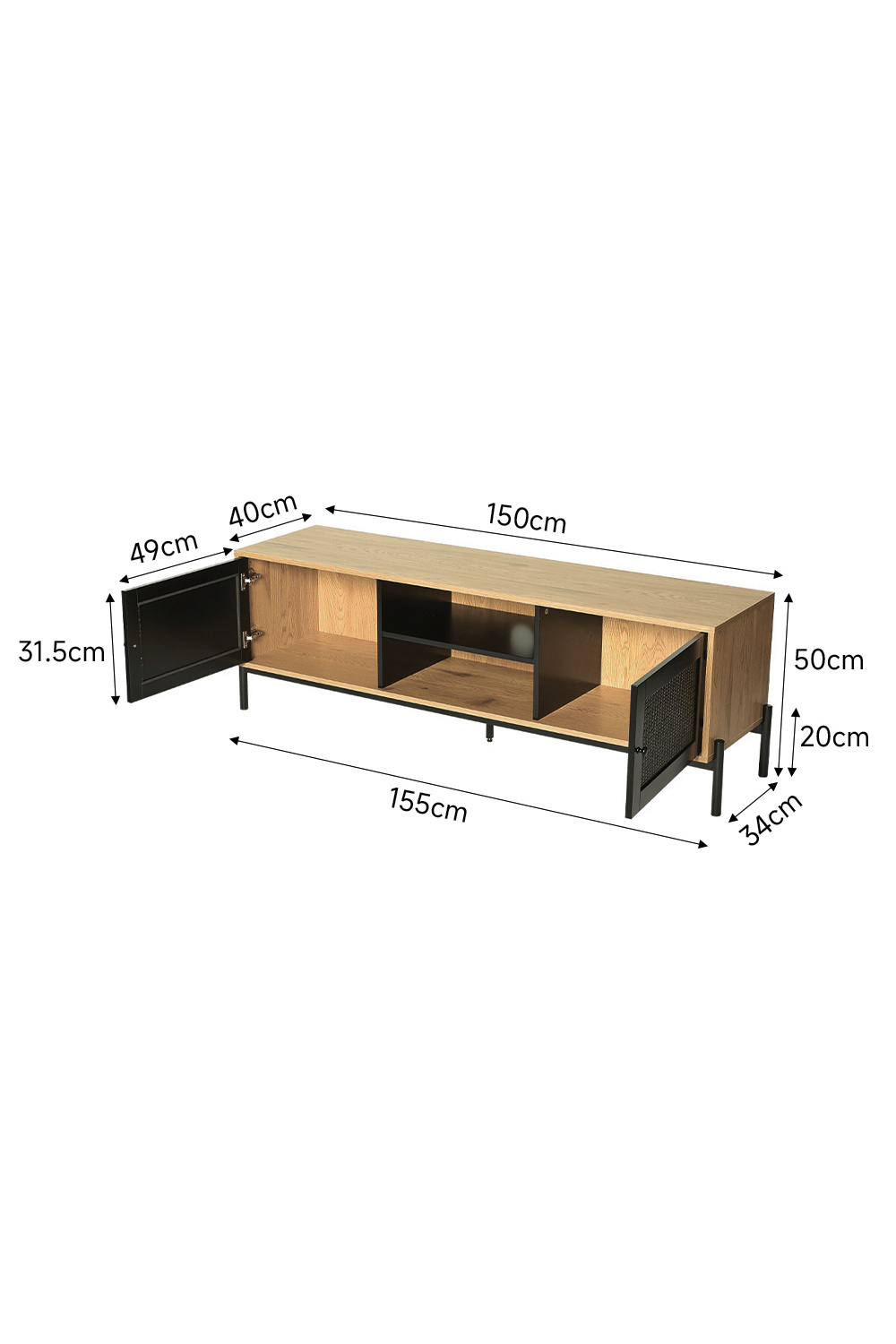 Entertainment Centre TV Storage Cabinet with Rattan Doors