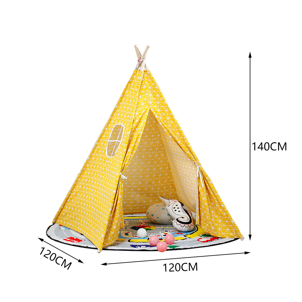 Indoor Kids Play Tent Yellow Grid Teepee Tent Fabric Spire Play House - Daily Deals
