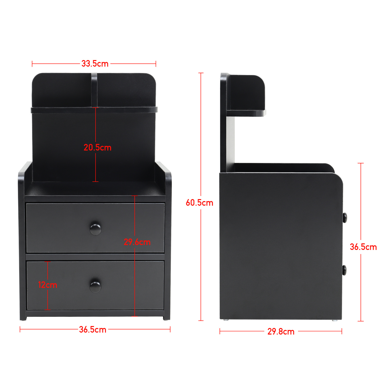 Wooden 2-Drawer Bedside Table Nightstand with a Shelf, Black - Daily Deals