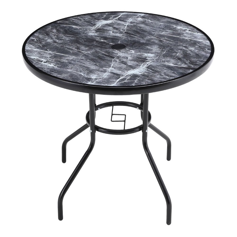 Garden Tempered Glass Round Marble Coffee Table 80*80cm, Black - Daily Deals