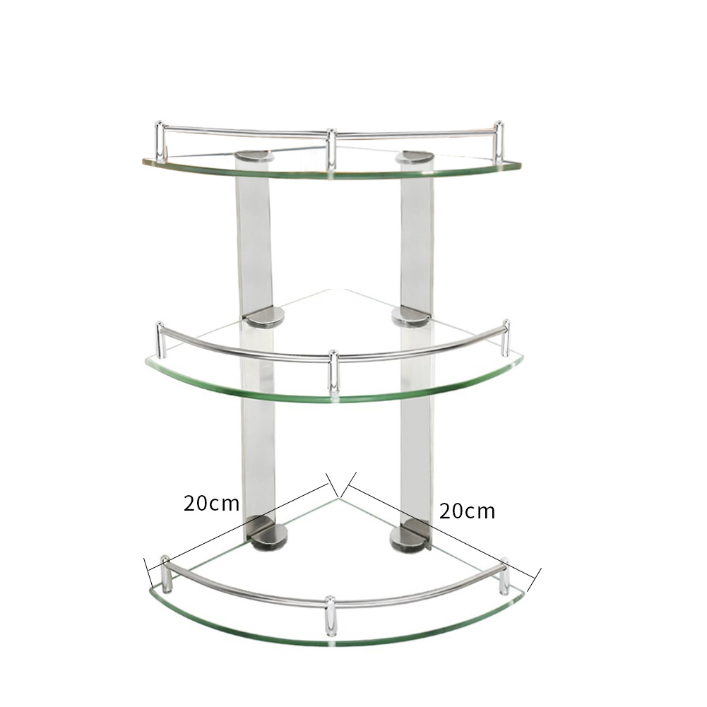 3 Tiers Bathroom Tempered Glass Corner Shelf With Steel Rail Wall Mounted - Daily Deals