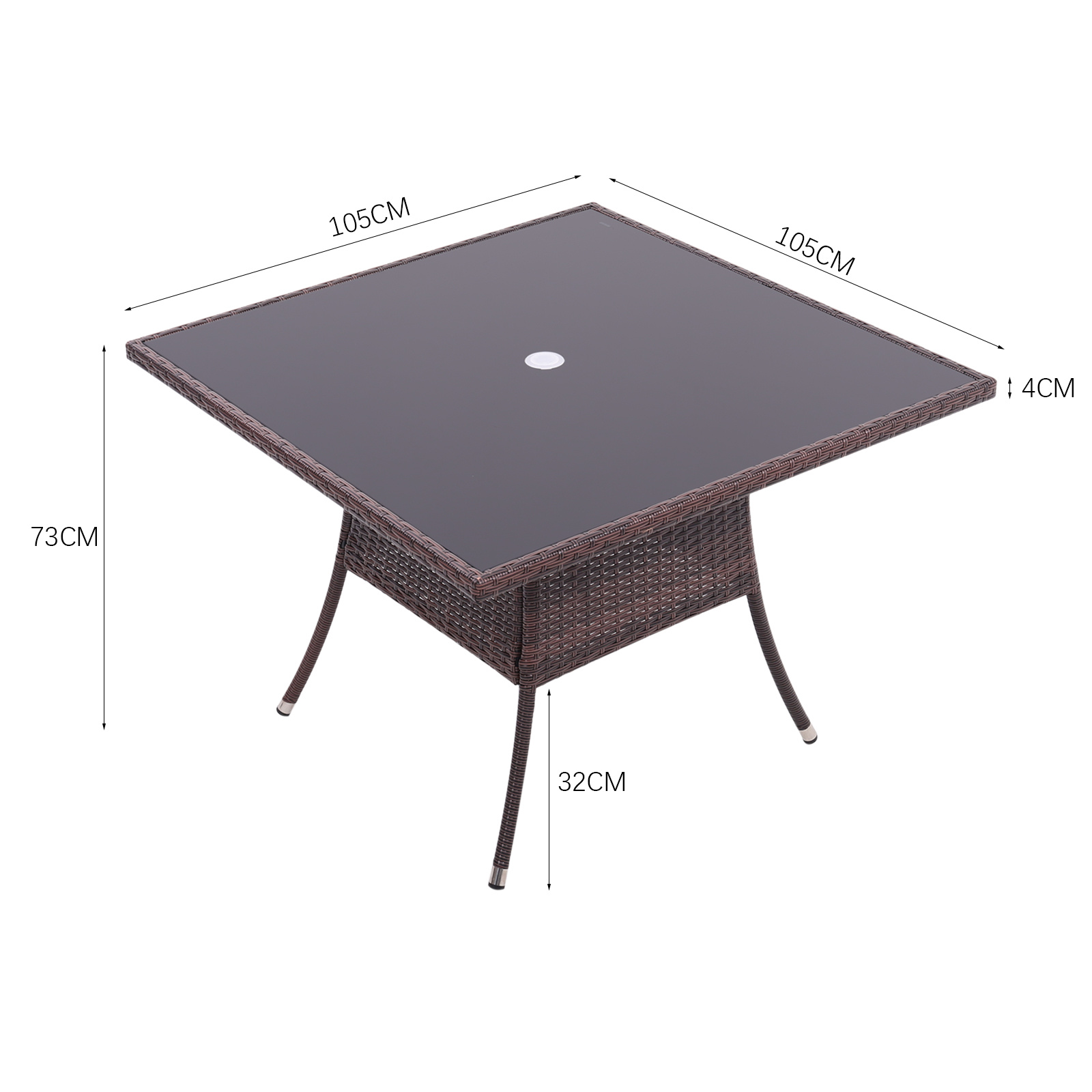 Garden Wicker Tempered Glass Table with Parasol Hole - Daily Deals
