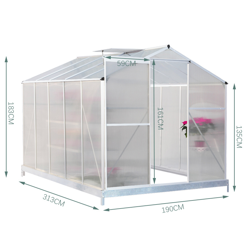 Aluminium Hobby Greenhouse with Base and Window Opening 190x313x195cm - Daily Deals