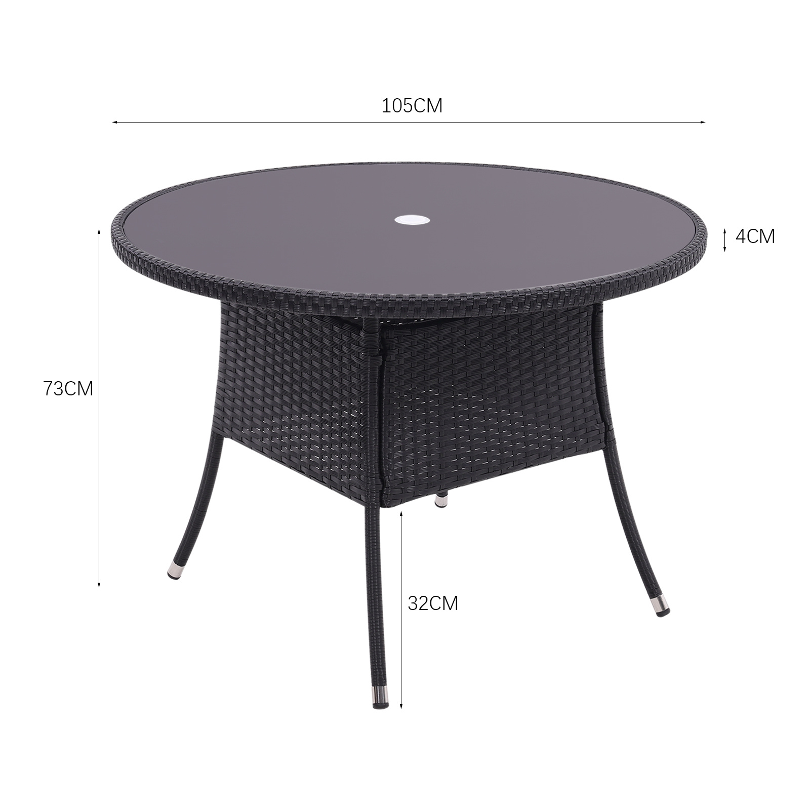 Garden Wicker Tempered Glass Table with Parasol Hole - Daily Deals