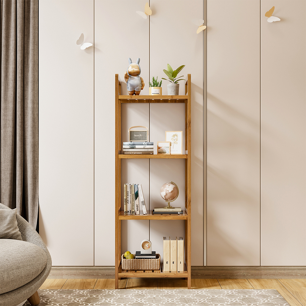 4-Tiered Bamboo Wood Freestanding Living Room Book Storage Shelf Organizer - Daily Deals