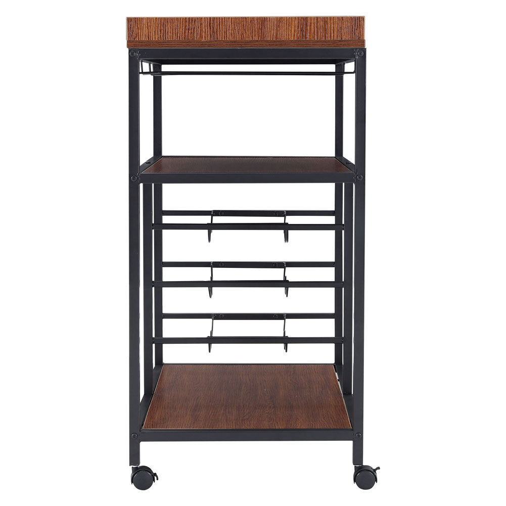 3 Tier Kitchen Trolley with Tea Tray Wood Storage Shelf and Wine Rack, Brown - Daily Deals