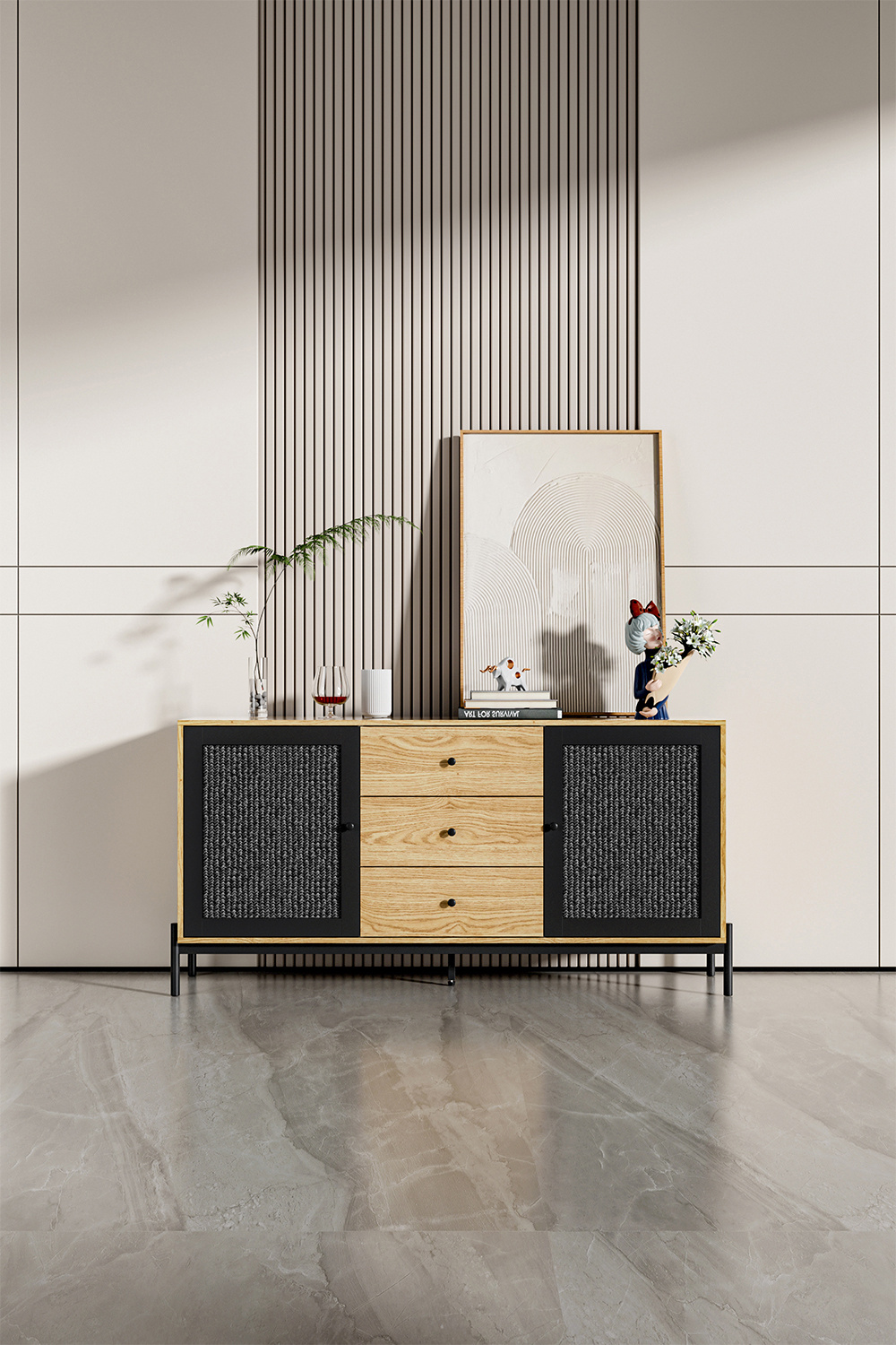 Storage Cabinet with 2 Cupboard Doors and 3 Drawers - Daily Deals