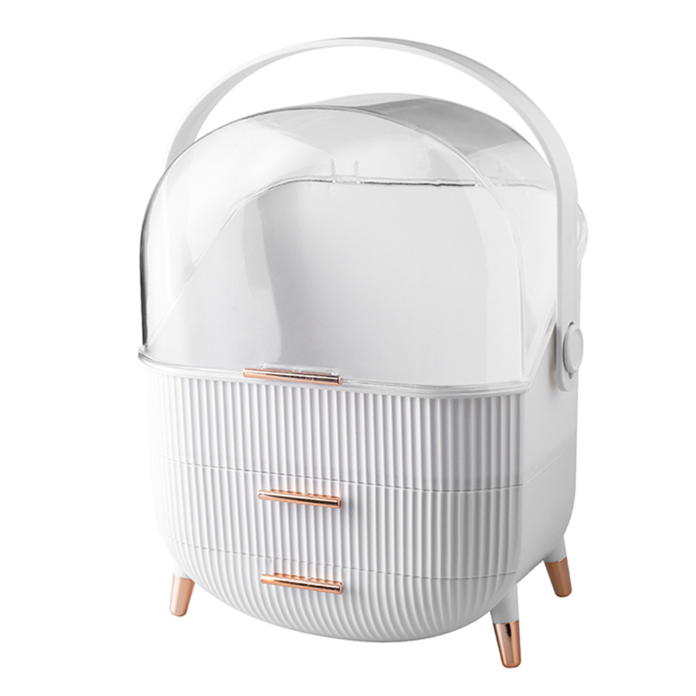 White Elegant Makeup Storage Organizer Box with Drawers and Handle