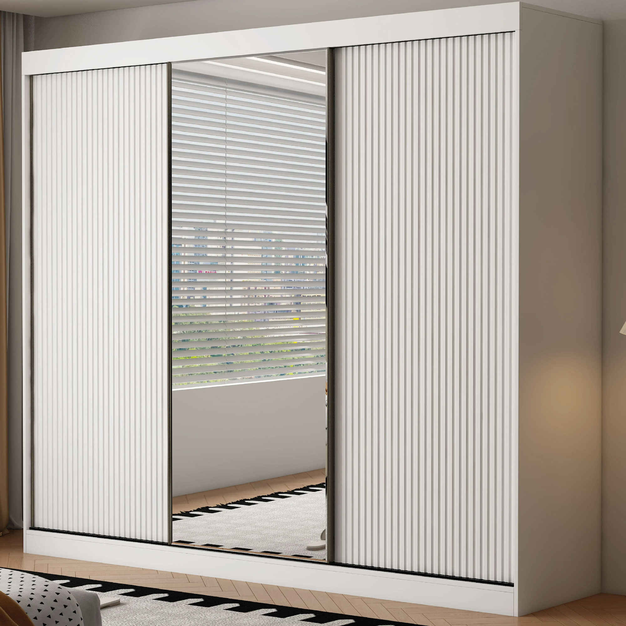 VIENNA 3 Door Mirrored Sliding Wardrobe White - 250cm