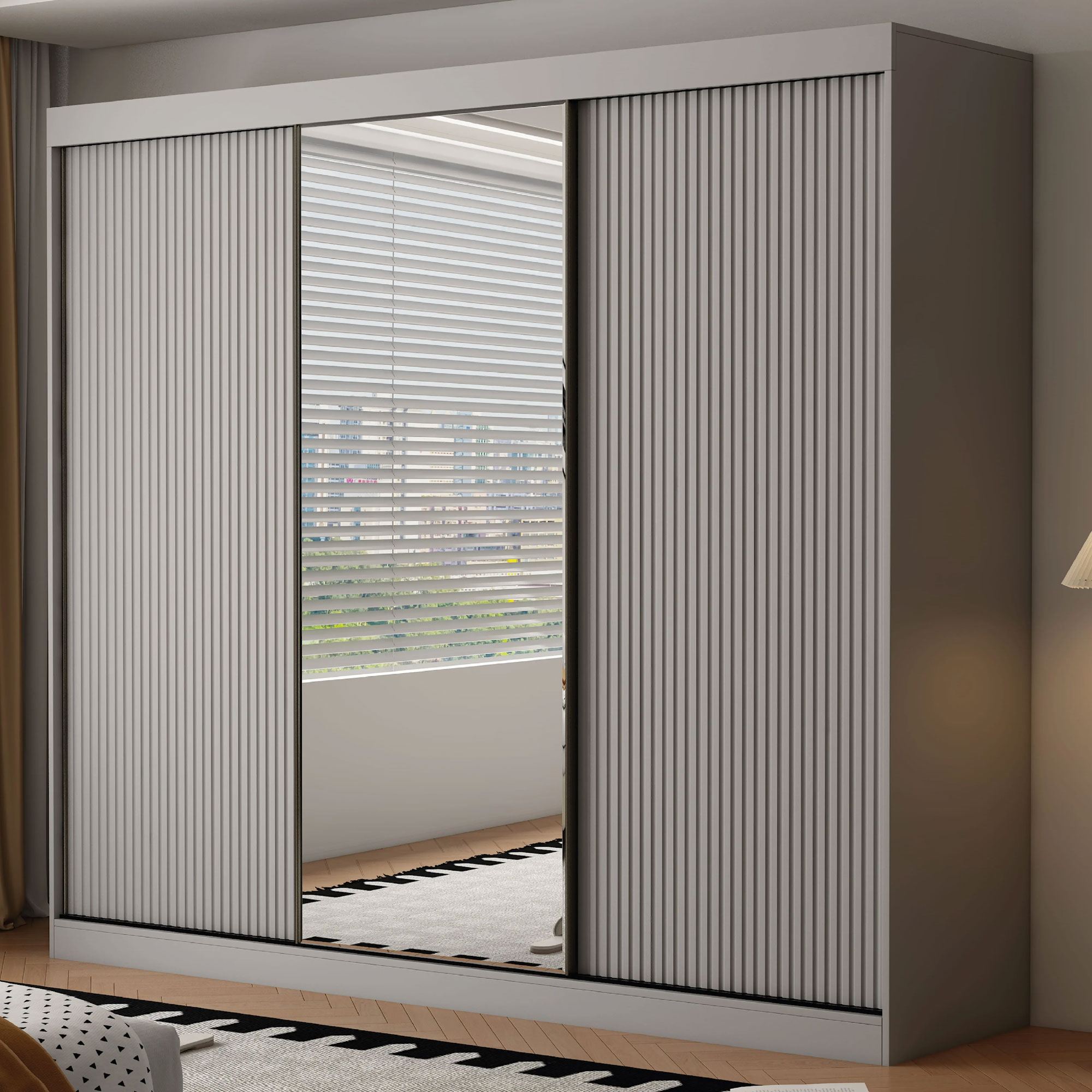 VIENNA 3 Door Mirrored Sliding Wardrobe Grey - 250cm