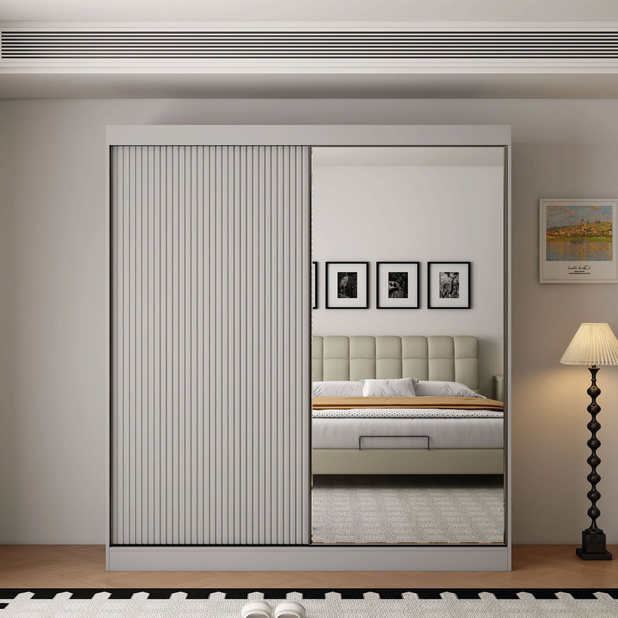 VIENNA 2 Door Mirrored Sliding Wardrobe Grey - 200cm
