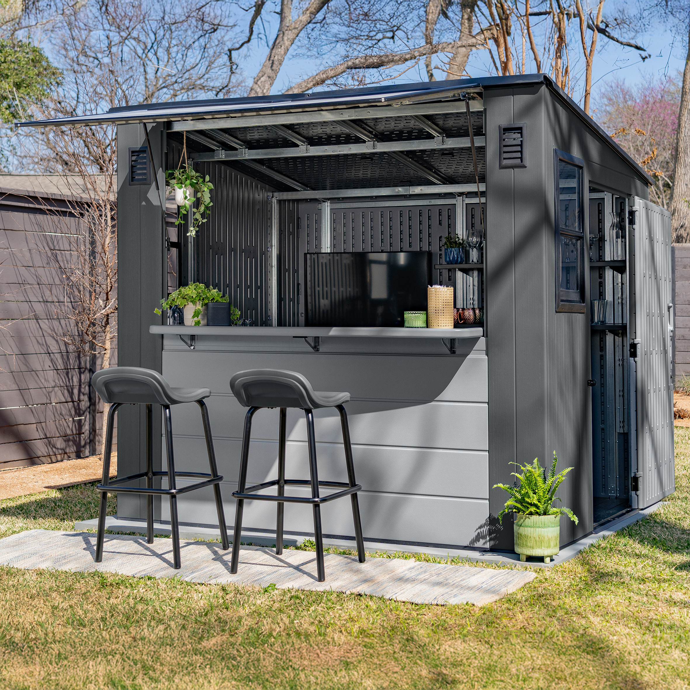 CAMRI Garden Entertainment Shed and Bar - Cool Grey - Etta Gardens