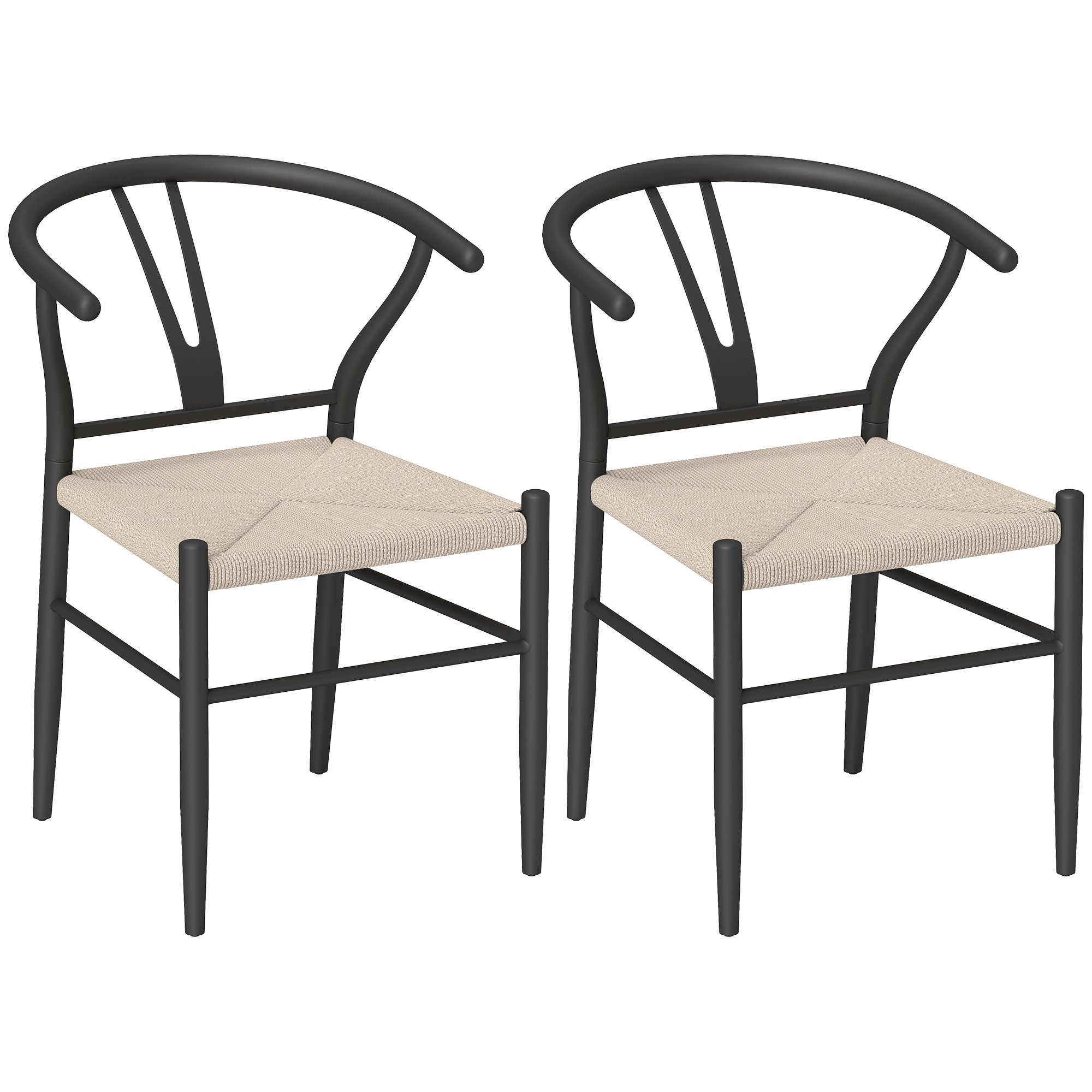 HERON Set of Two Weave Dining Chairs Black, Beige - Life Essentials