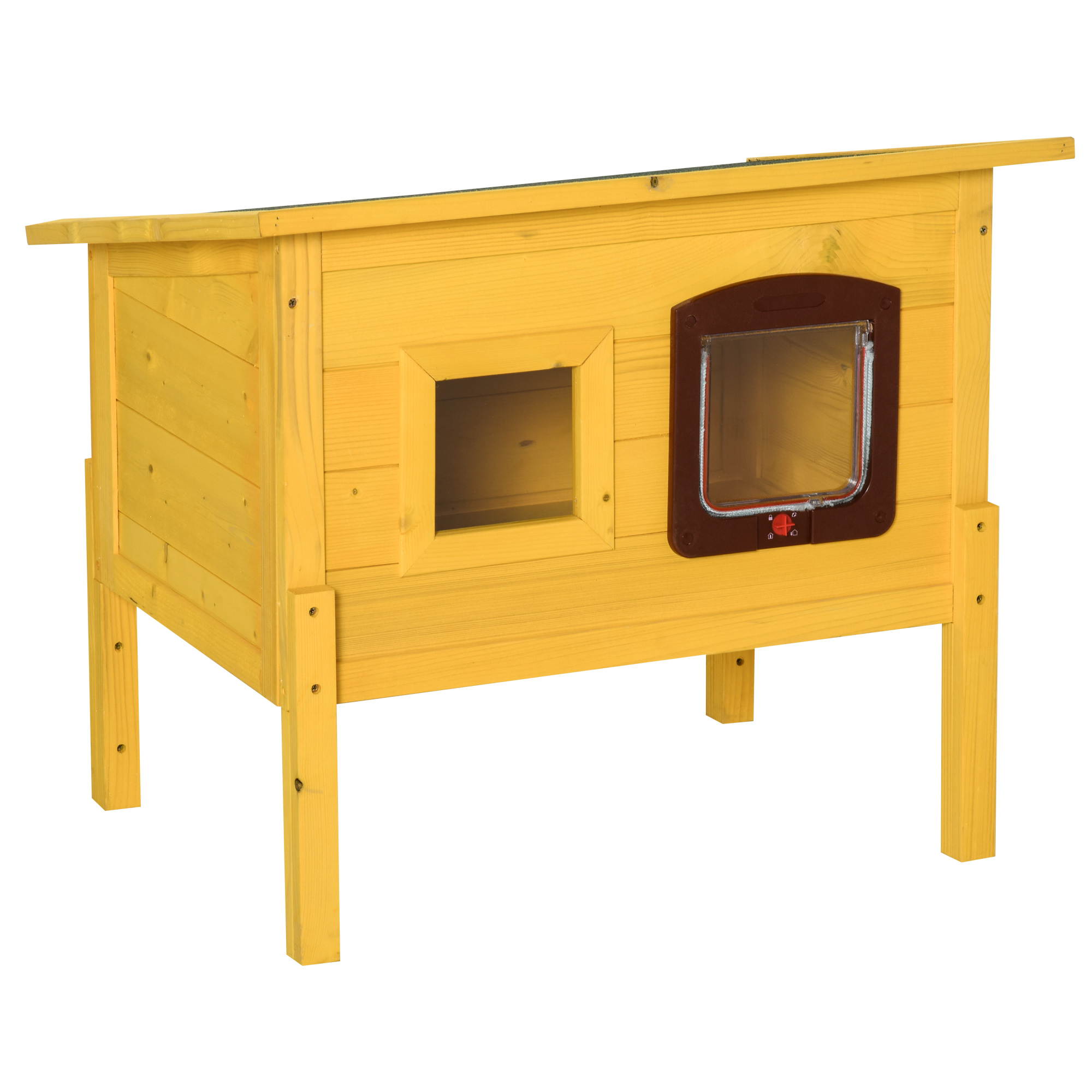 Garden Wooden Cat House Hide Cage Outdoor Pet Play Home Water-resistant Roof Kitty Shelter Kennel w/ith Door & Window - Life Essentials