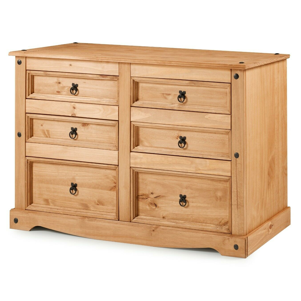 COMPTON Pine Finish Chest of Drawers - Large-sized, 6 Drawers - Bedroom & More