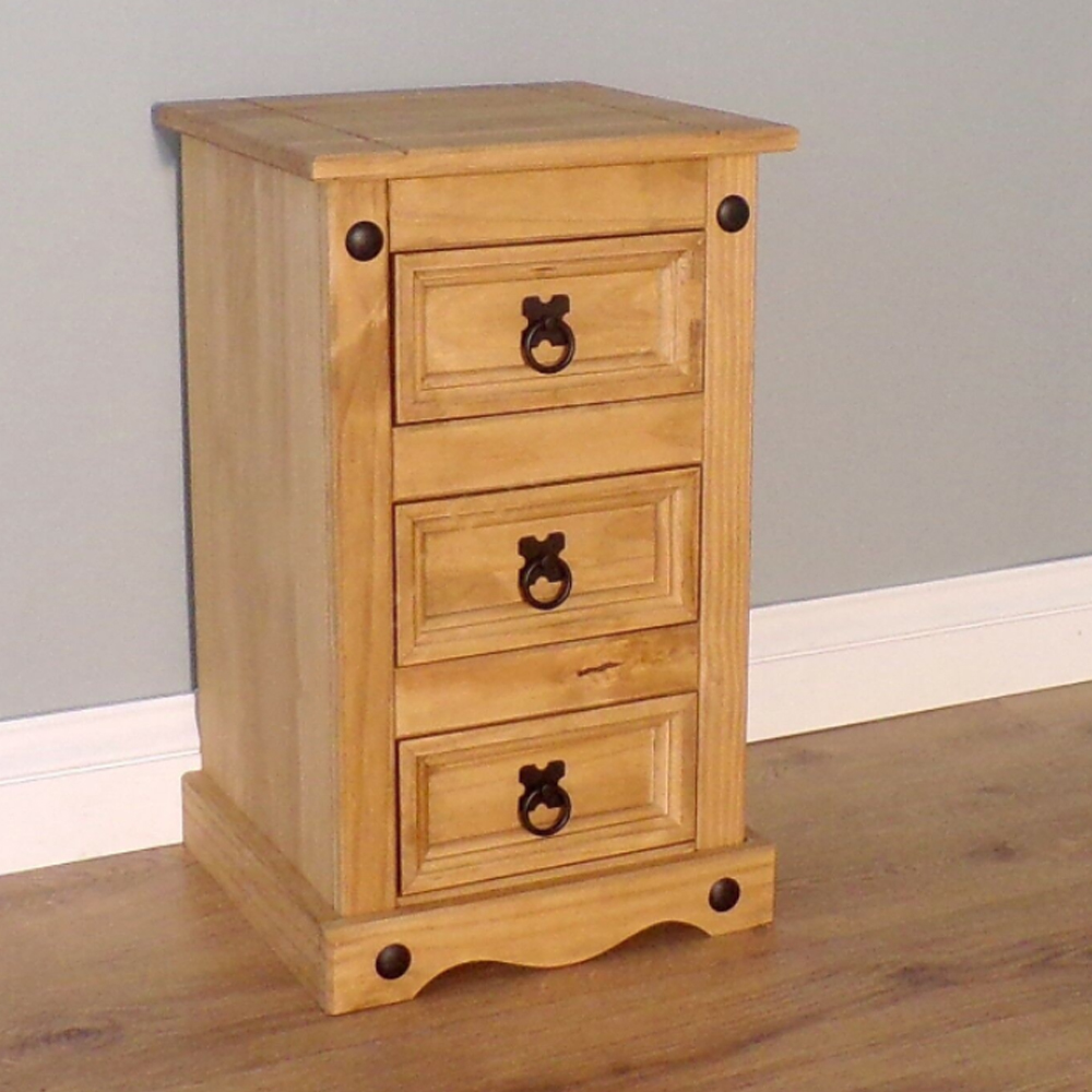 Bedside Table - CORONA 3 Drawer Nightstand Natural 35cm - Bedroom & More