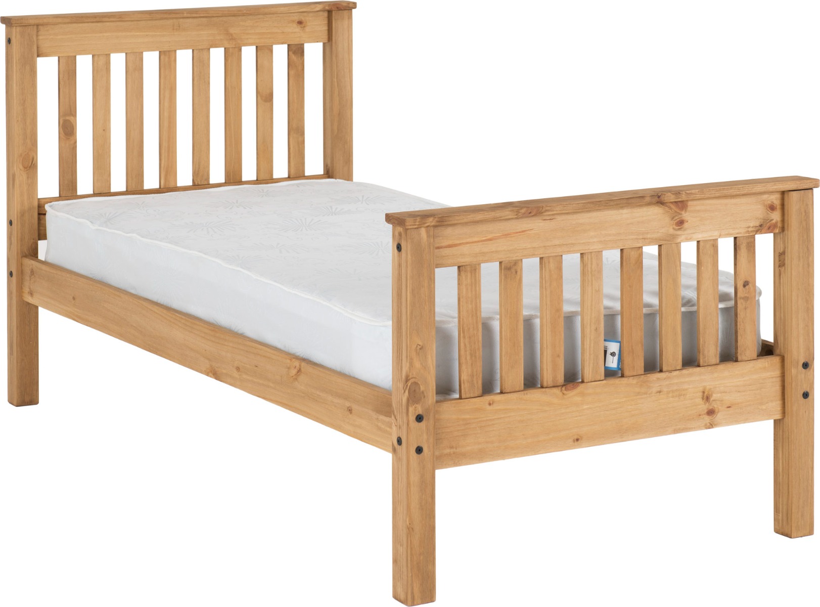 Monaco 3ft Single Bed High Foot End - Distressed Waxed Pine - Budget Deals