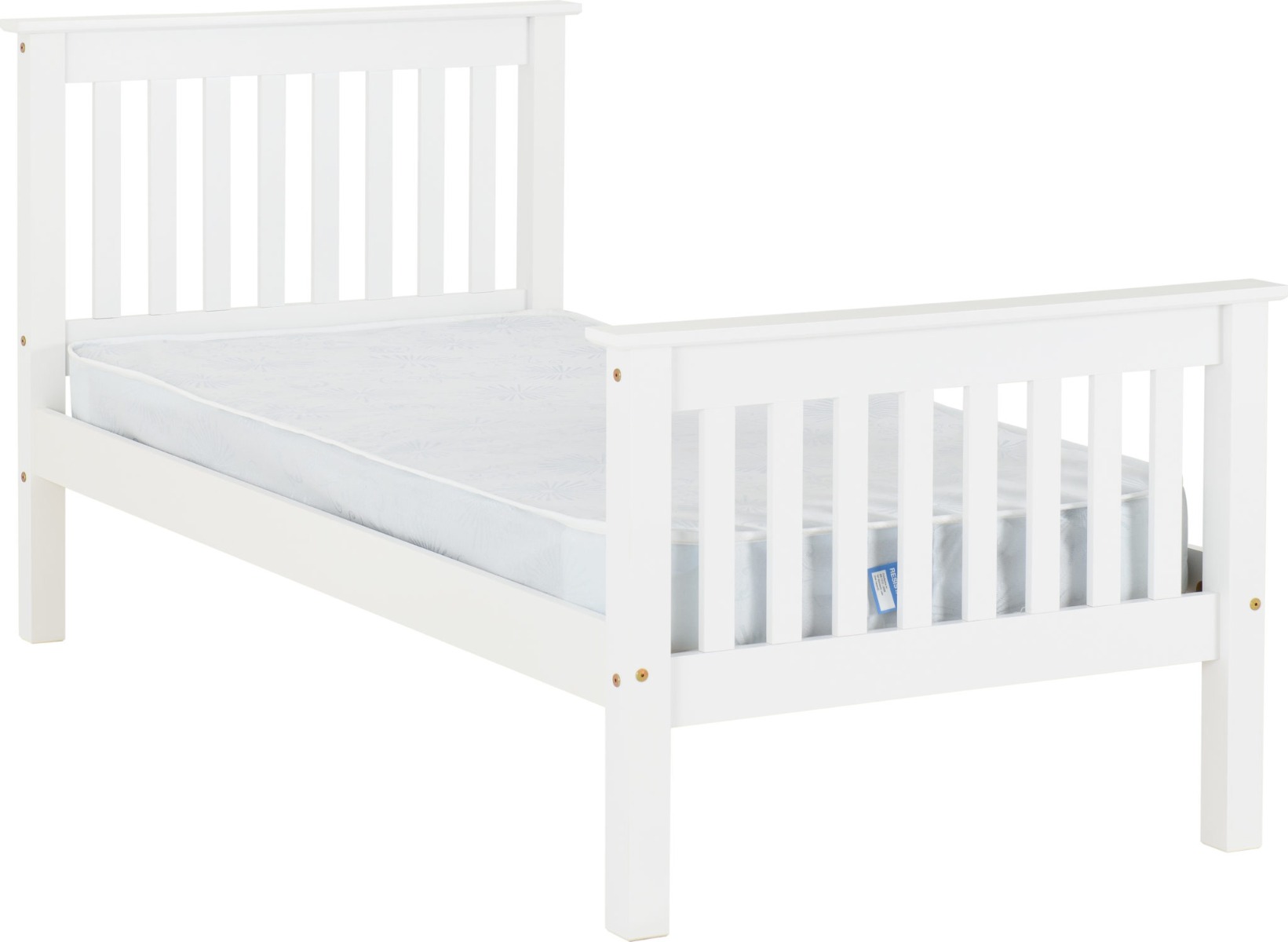 Monaco 3ft Single Bed High Foot End - White - Budget Deals