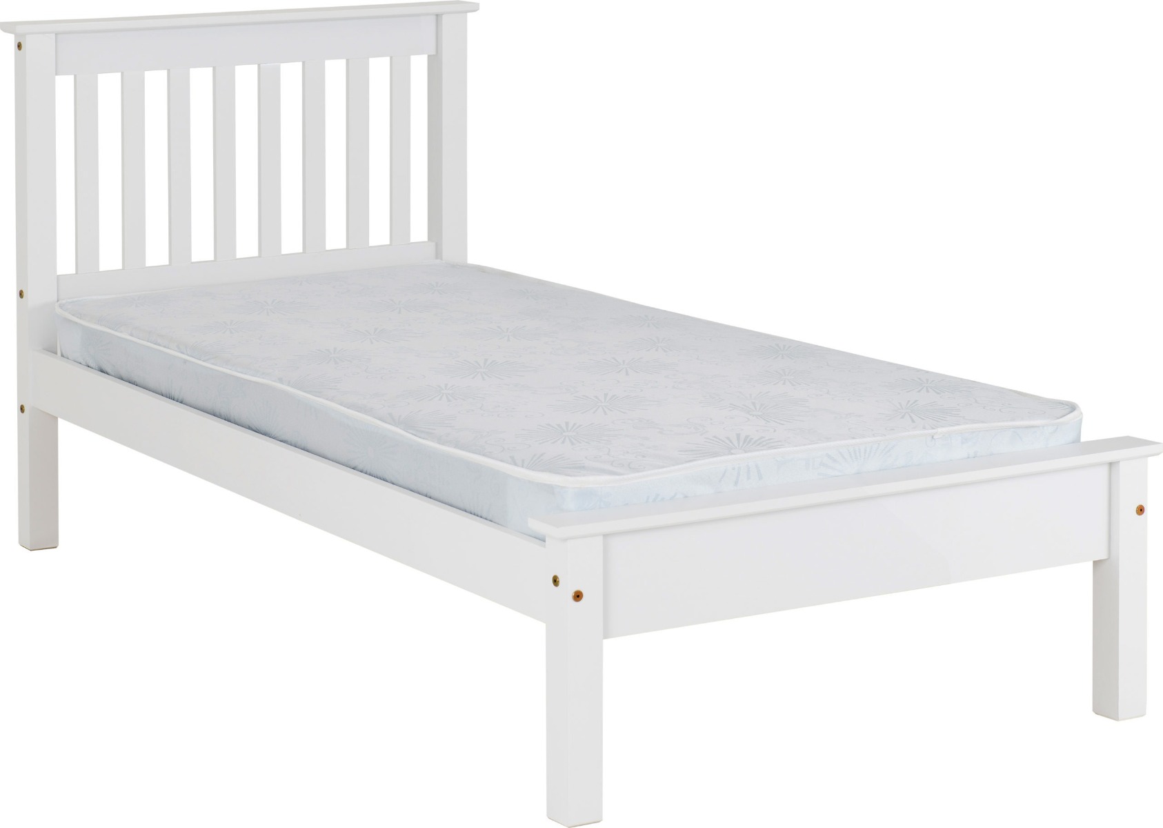 Monaco 3ft Single Bed Low Foot End - White - Budget Deals