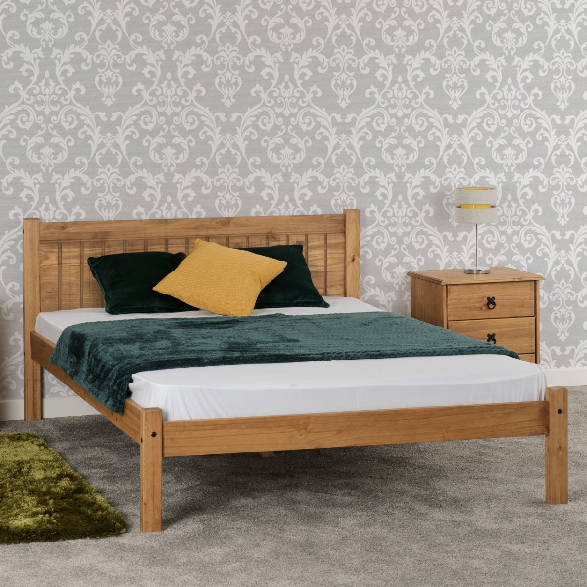 Maya 4ft6 Double Bed - Distressed Waxed Pine - Budget Deals