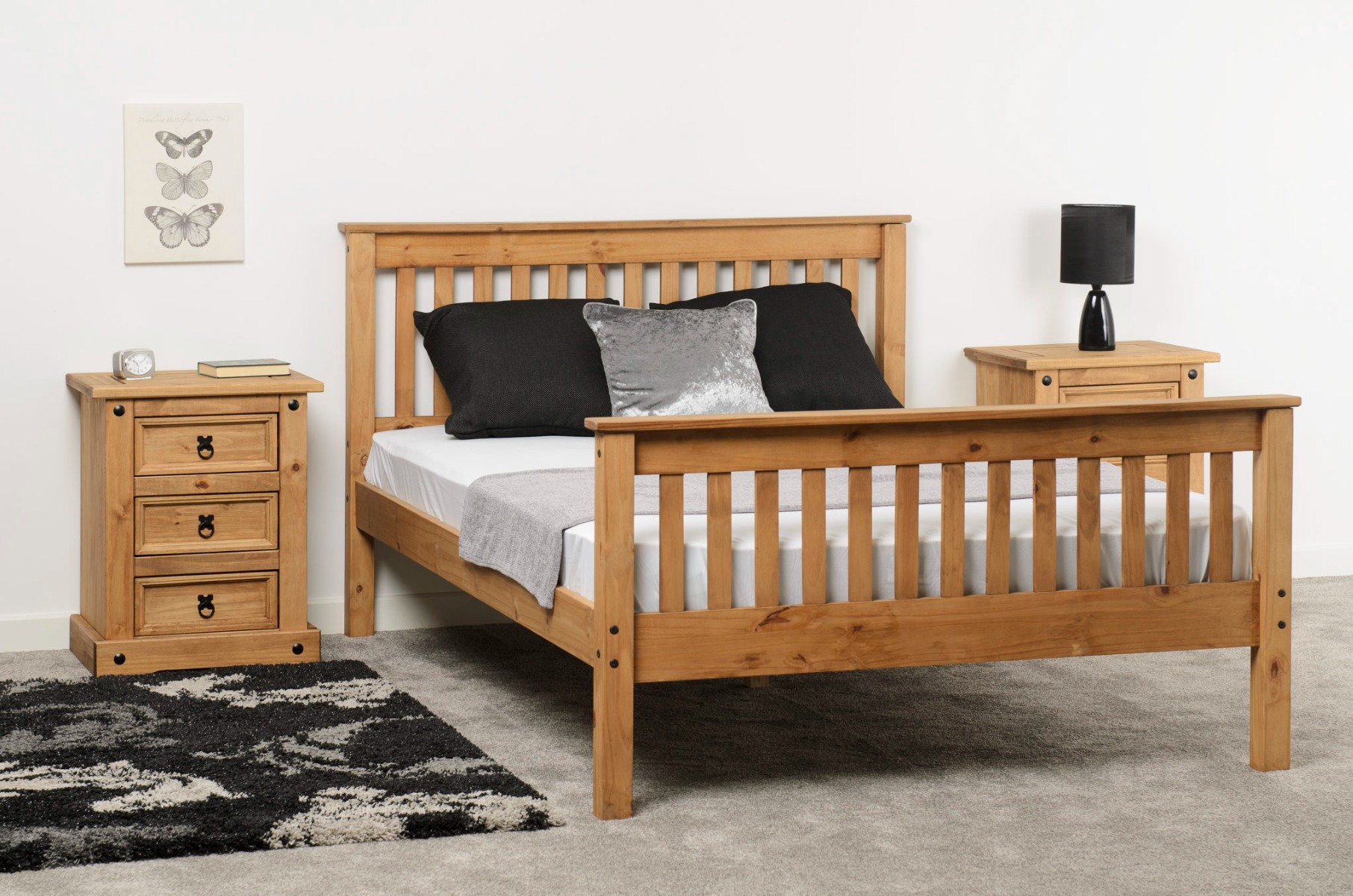 Monaco 4ft6 Double Bed High Foot End - Distressed Waxed Pine - Budget Deals