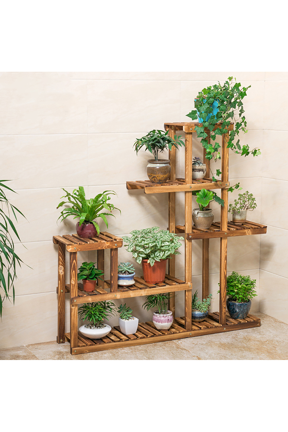 VILANO 5 Tier Wooden Plant Stand for Balcony Garden Patio 96cm Height - Brown - Daily Deals