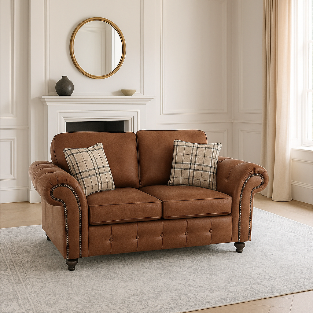 Dennis Faux Leather Button Detailing 2 Seater Sofa - Brown - Home Done