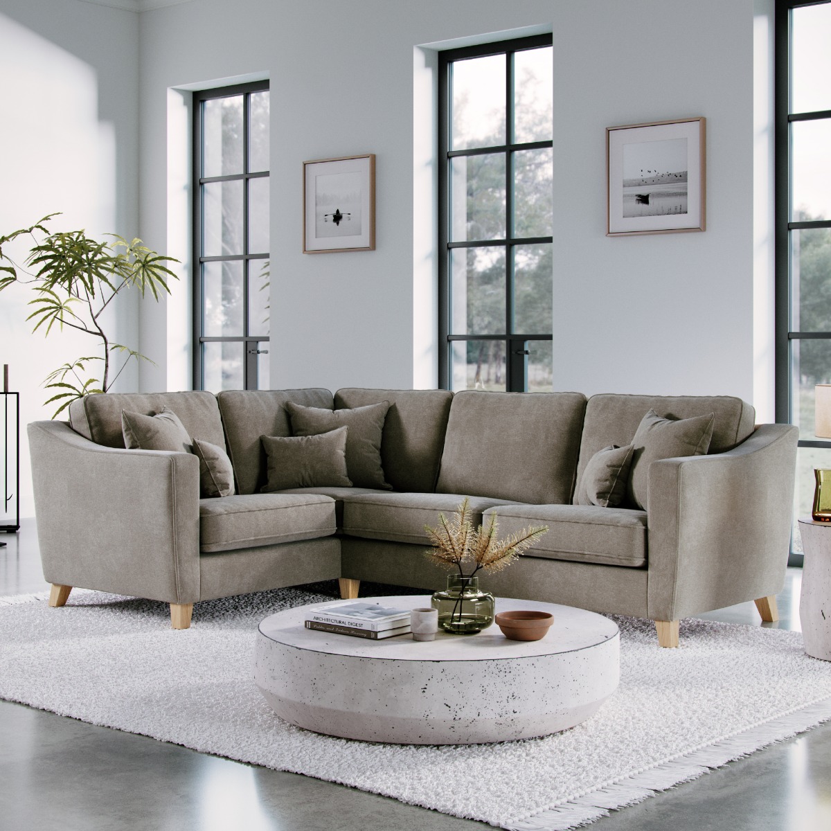 Corner Sofa - KRISTY Fabric 3 Seater Right Hand Facing - Dark Beige - Edgbaston Living