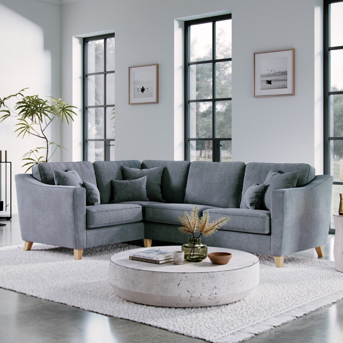 Corner Sofa - KRISTY Fabric 3 Seater Right Hand Facing - Dark Blue - Edgbaston Living
