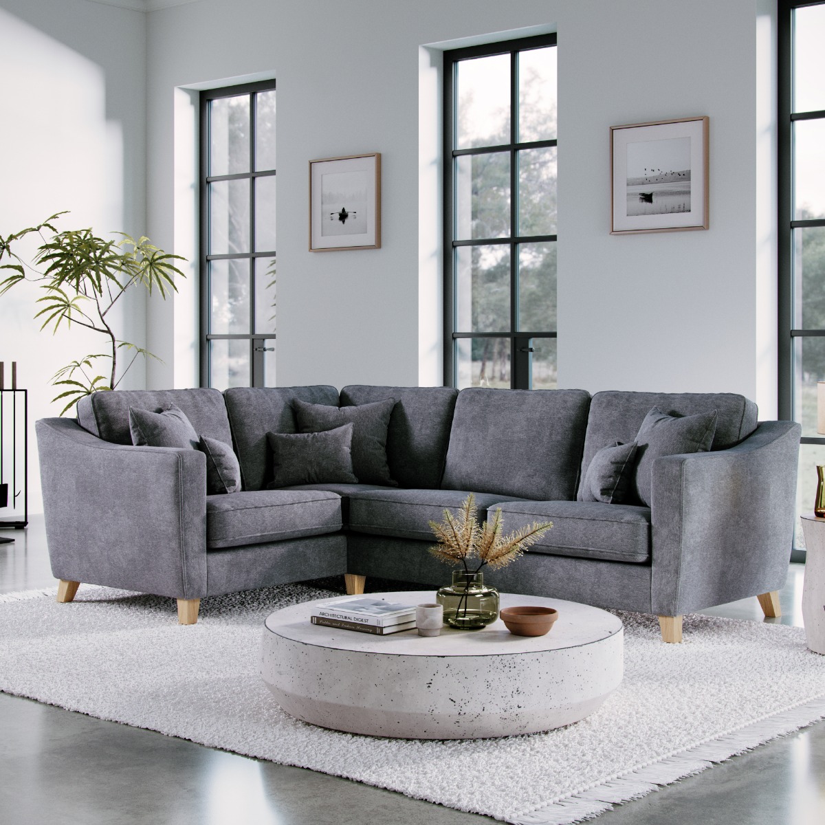 Corner Sofa - KRISTY Fabric 3 Seater Right Hand Facing - Grey - Edgbaston Living