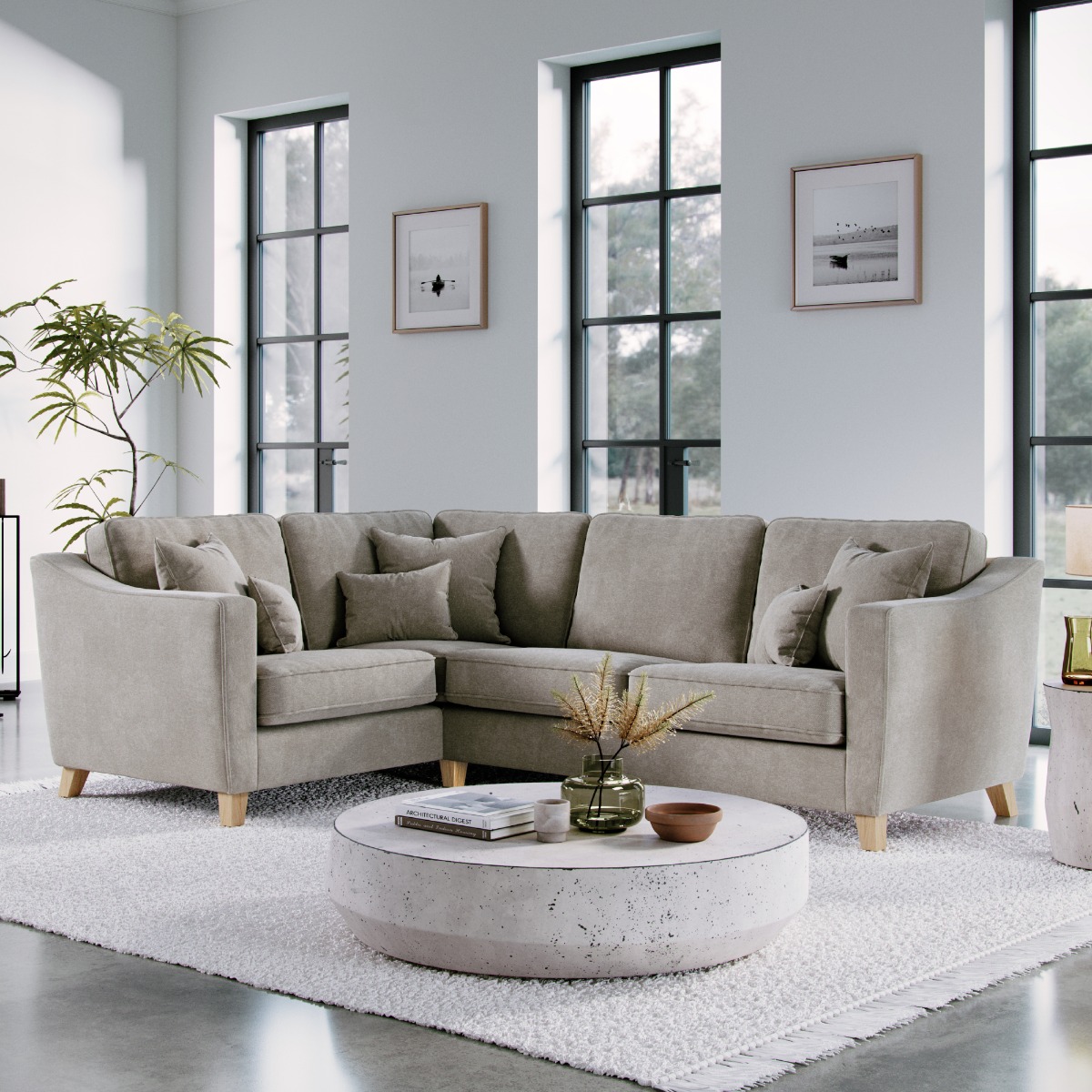 Corner Sofa - KRISTY Fabric 3 Seater Right Hand Facing - Light Beige - Edgbaston Living