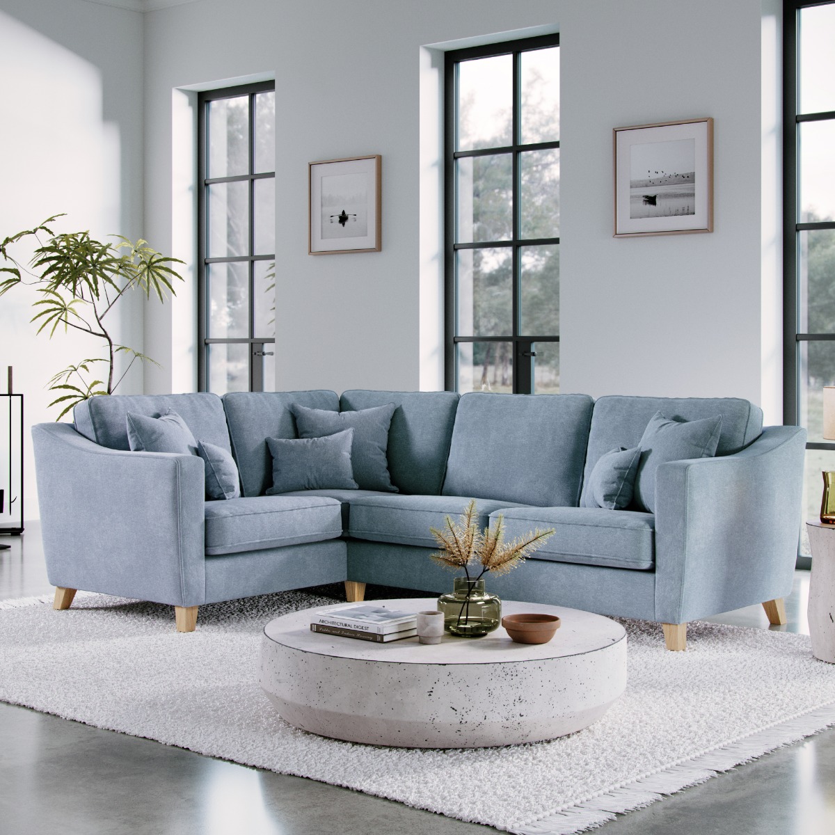 Corner Sofa - KRISTY Fabric 3 Seater Right Hand Facing - Light Blue - Edgbaston Living