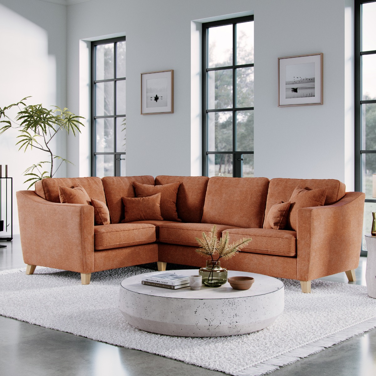 Corner Sofa - KRISTY Fabric 3 Seater Right Hand Facing - Orange - Edgbaston Living