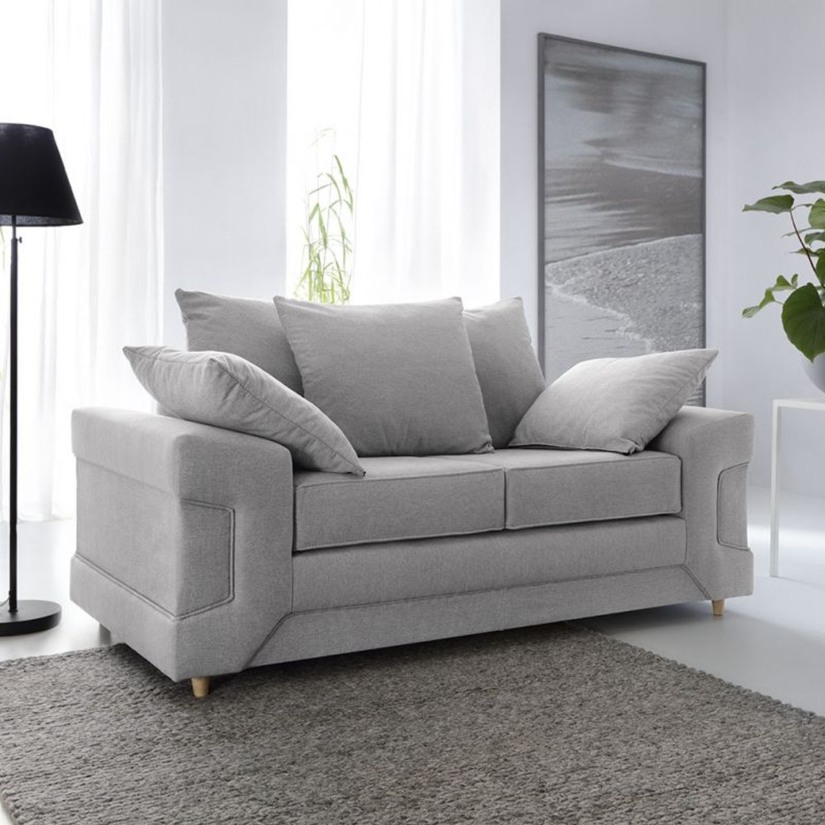 Prime Fabric 2 Seater Sofa - Light Grey - Moonlight Interiors