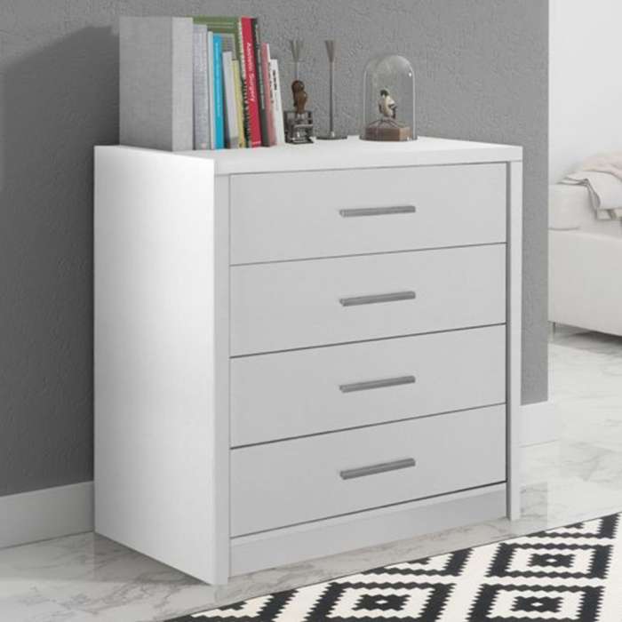 AVERTON White Chest of Drawers - Medium-sized, 4 Drawers
