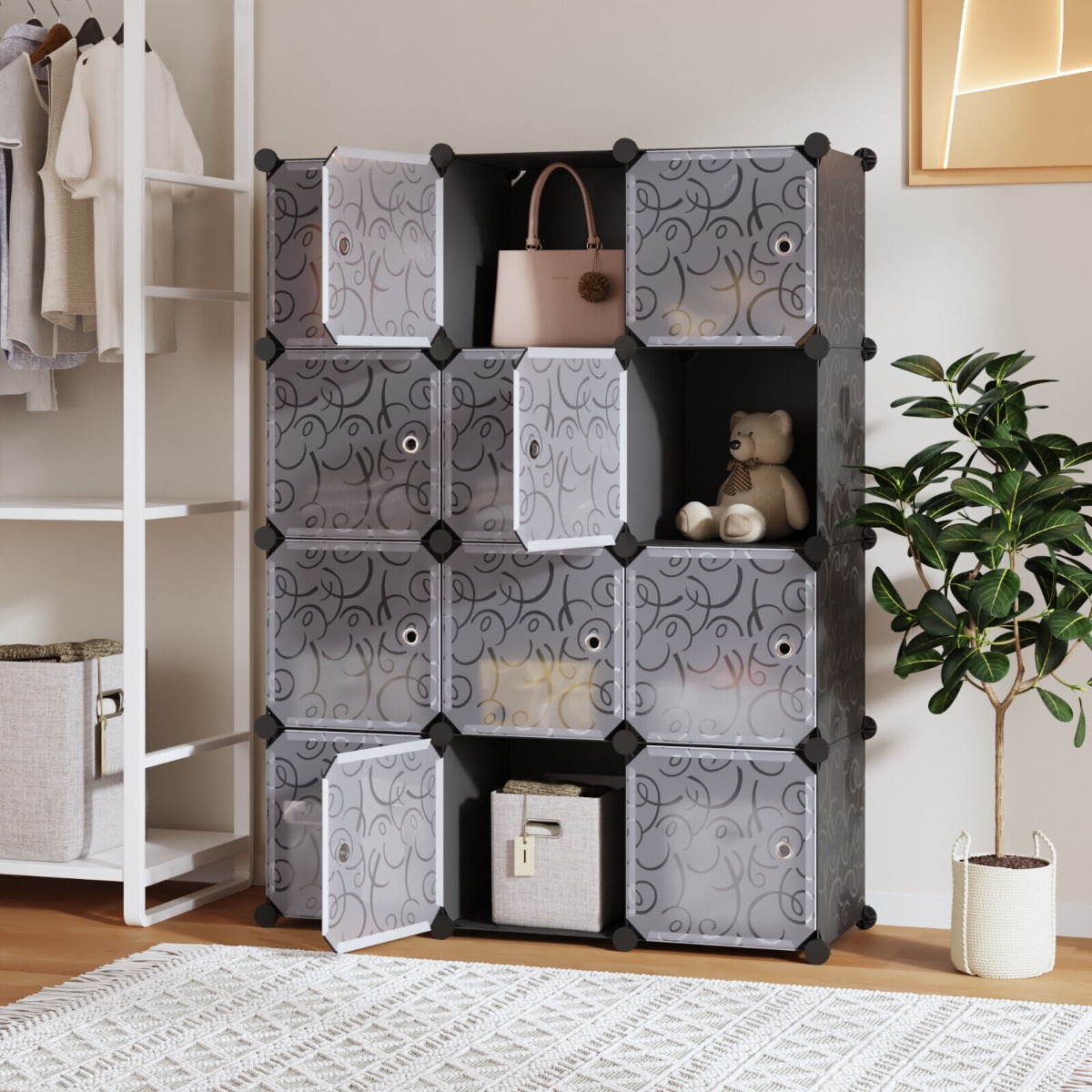 Elegant 12 Plastic Cubes Closet - Black - Bedroom & More