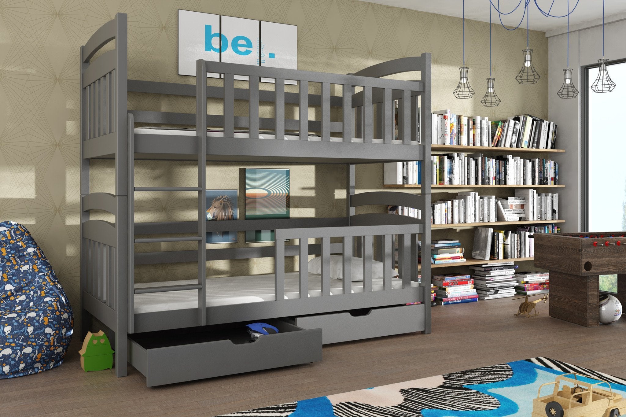 SERENA Wooden Bunk Bed with Storage - Graphite - Art Nest