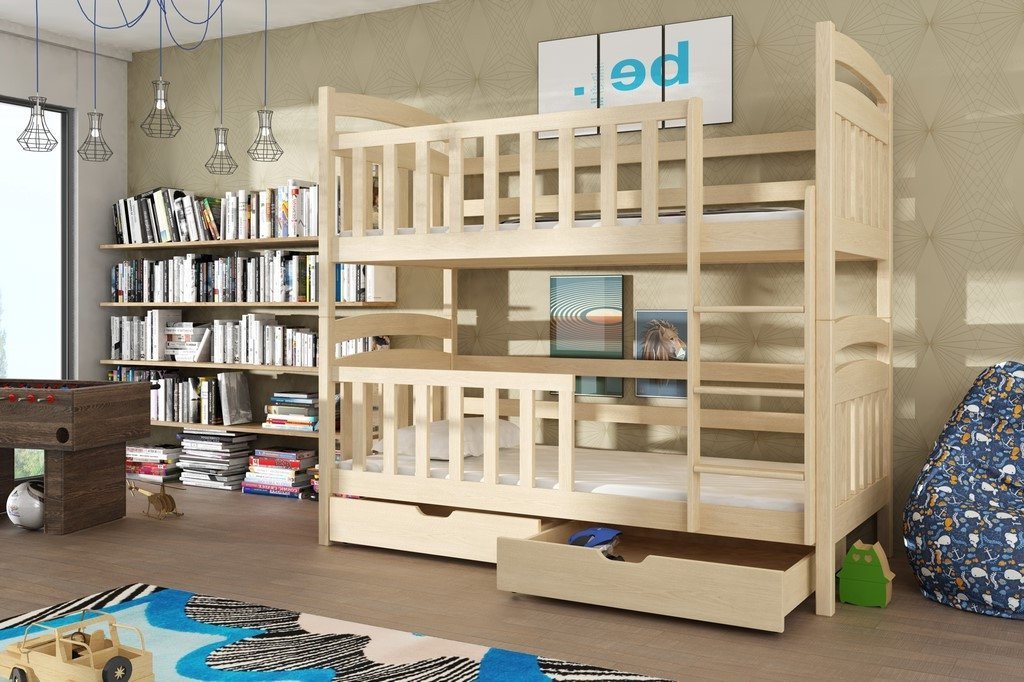 SERENA Wooden Bunk Bed with Storage and Foam Mattress - Pine - Art Nest