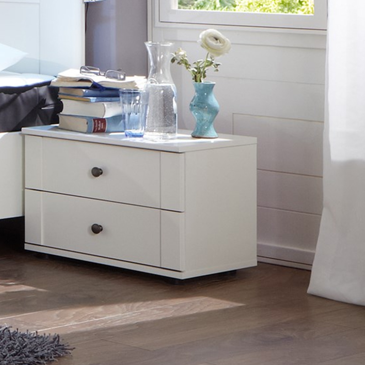 Bedside Table - CAIRO 2 Drawer Nightstand White 52cm - Wimex Distribution