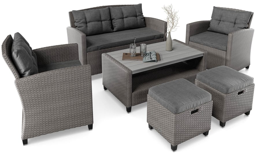 BRANTFORD Rattan Garden Table and Sofa Set - Grey - Avellino & Wells