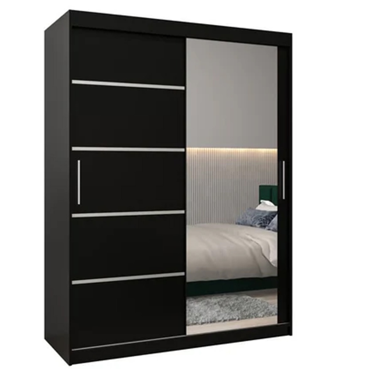 Sliding Wardrobe - VICENZA II 2 Door Mirrored Wardrobe Black 150cm - Art Nest