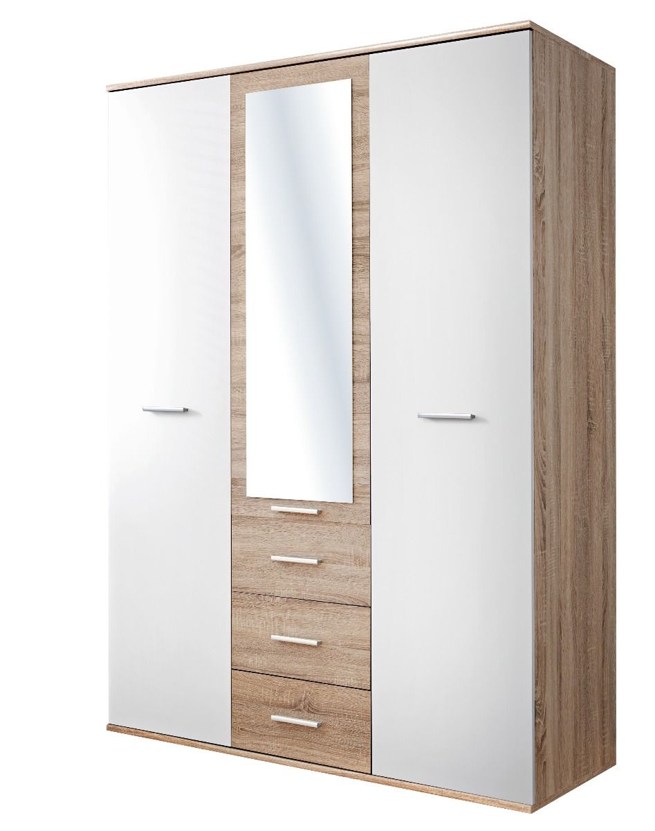 Wardrobe - DOVE 2 Door Wardrobe White Matt and Oak Sonoma 135cm - Art Nest