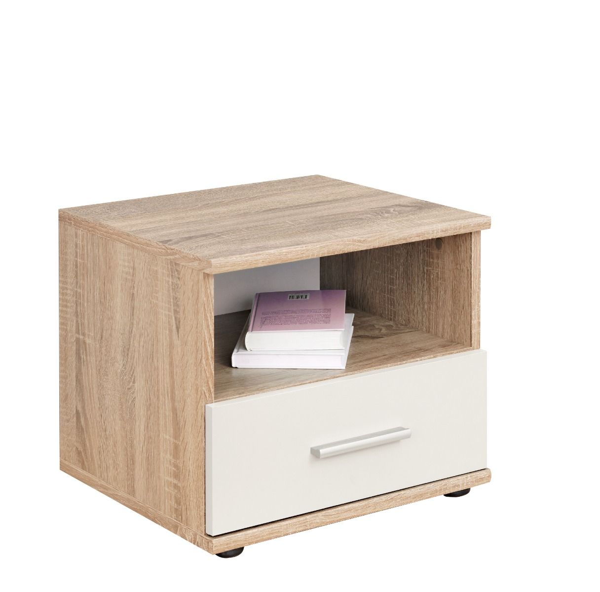 Bedside Table - POKI Nightstand White Matt and Oak Sonoma 45cm - Art Nest