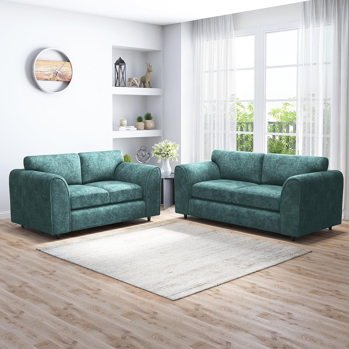 LORVANI Fabric 3 and 2 Seater Fullback Sofa Set - Teal - Home Done