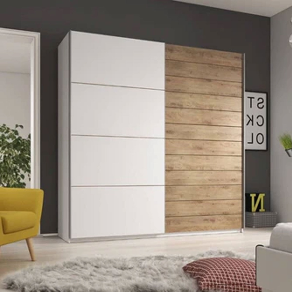 Sliding Wardrobe - GUCCI 2 Door Wardrobe White and Oak 270cm - Art Nest